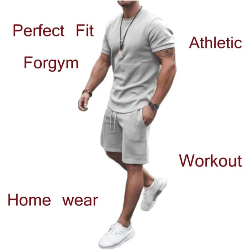 Men's Shirt and Shorts Set 2 Piece Outfits Fashion Summer Tracksuits Casual Spor